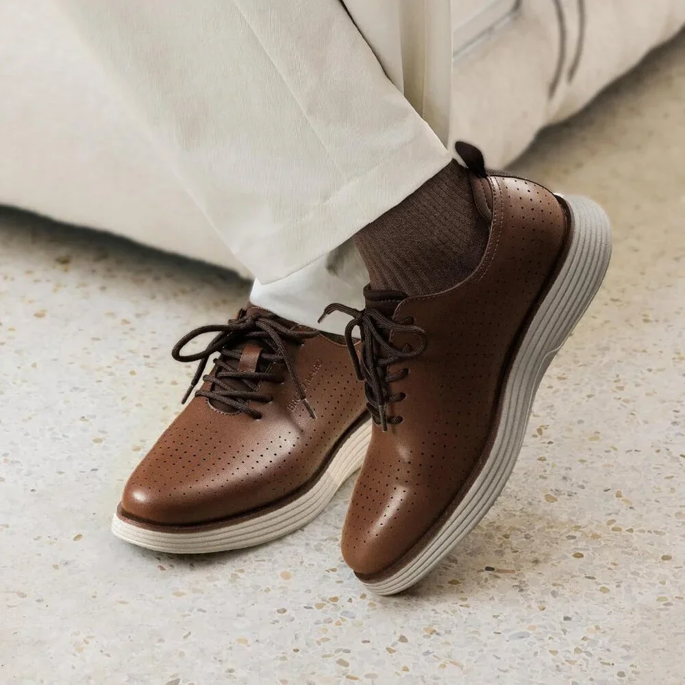 ⚡ Men's Brown White Max Flex Fashion Dress Sneakers Oxfords Classic Casual Shoes